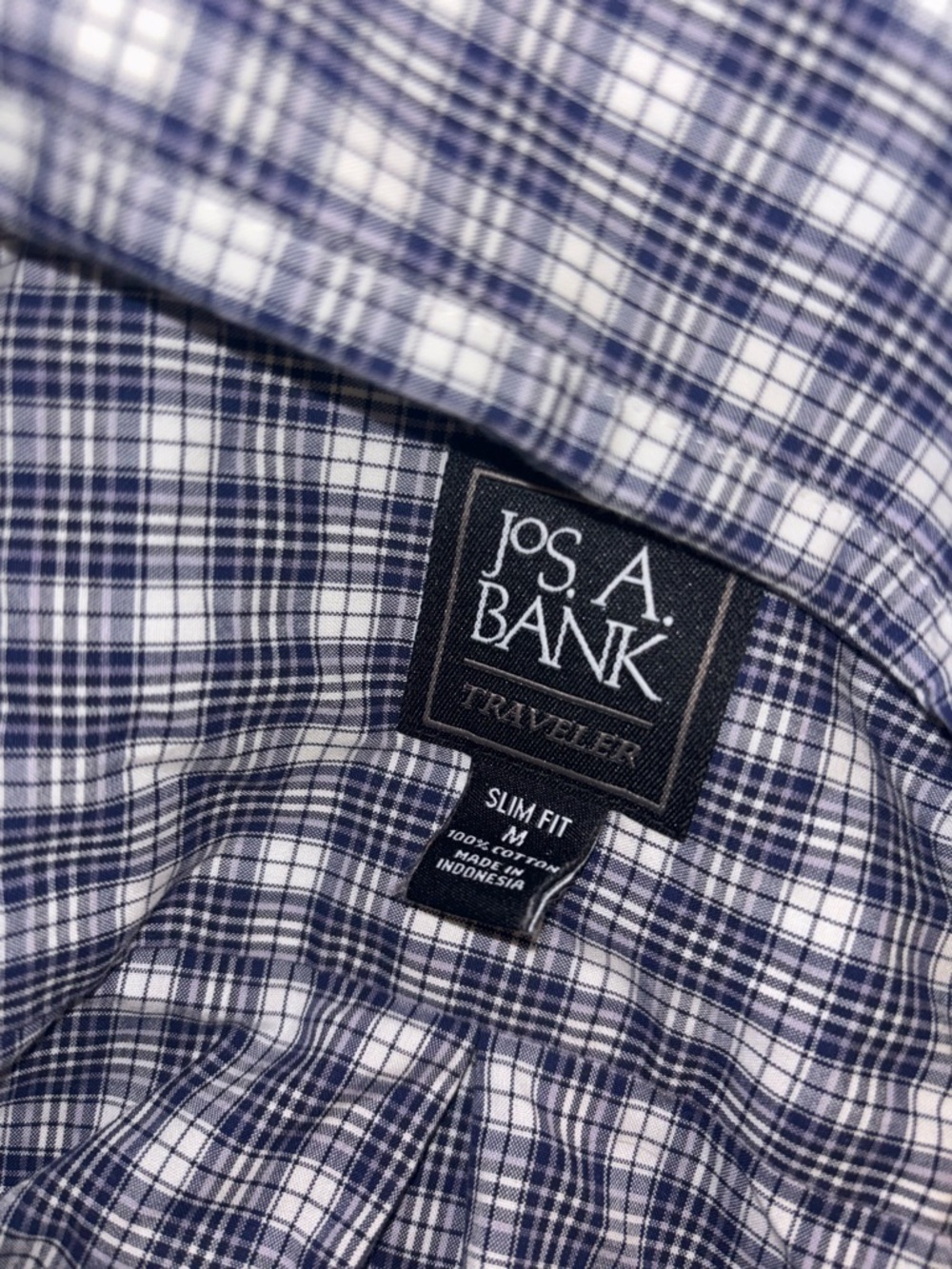 Jos. A. Bank Men's Plaid Button-Up Shirt - Navy & White